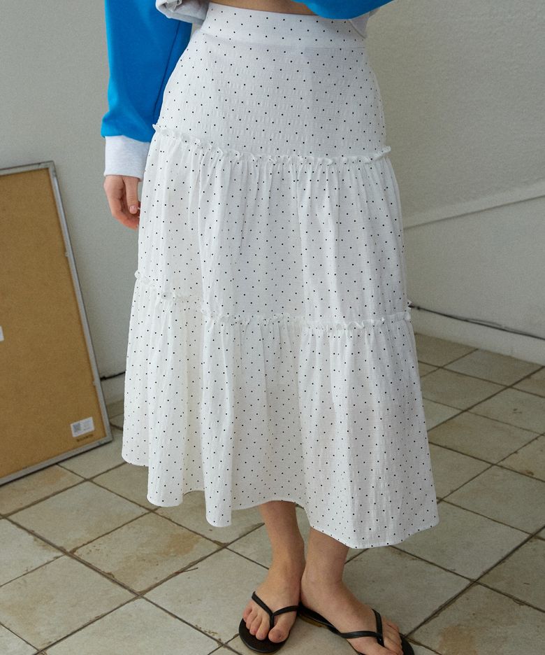 Pure Dot Tiered Ruffle Skirt_White