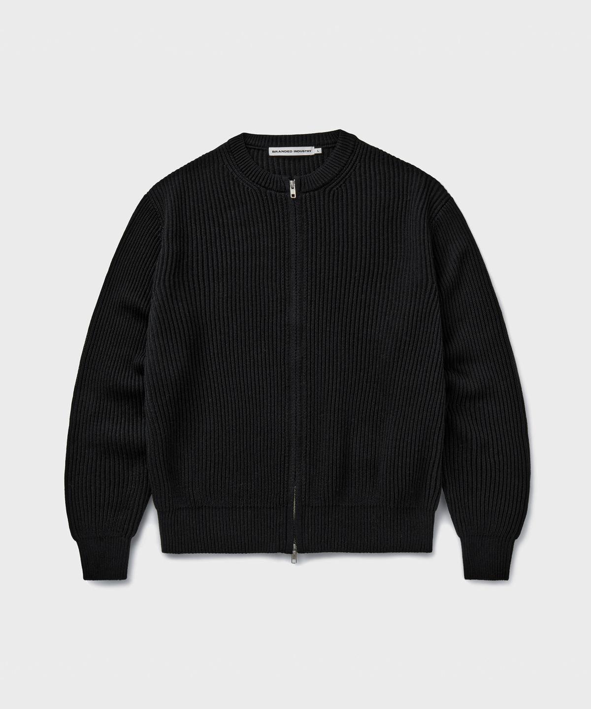 브랜디드(BRANDED) COTTON CREW NECK ZIP-UP CARDIGAN [BLACK]