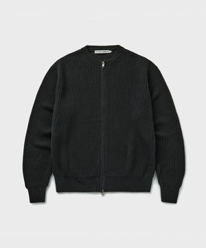 COTTON CREW NECK ZIP-UP CARDIGAN [GRAPHITE]