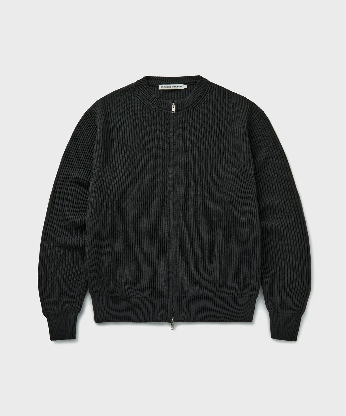 브랜디드(BRANDED) COTTON CREW NECK ZIP-UP CARDIGAN [GRAPHITE]