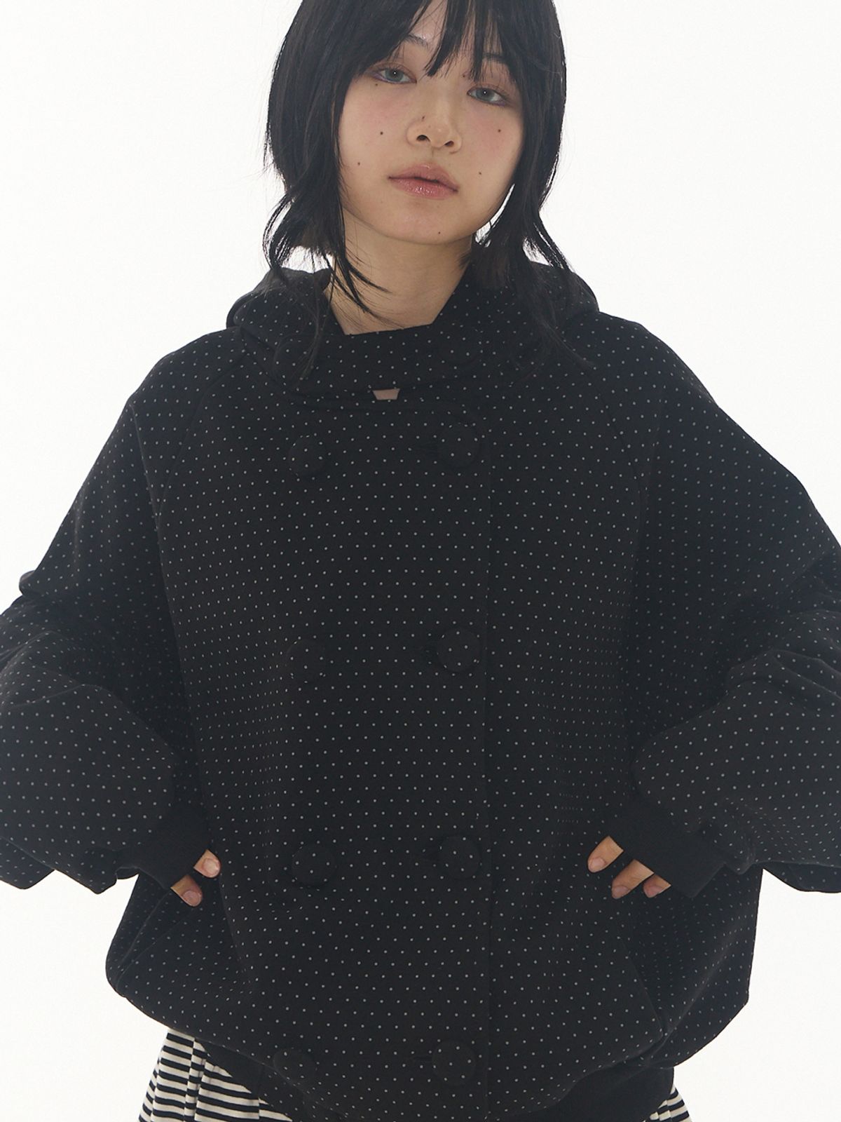 익스파이어드걸(EXPIRED GIRL) Double Buttoned Hoodie Jacket Dotted Black