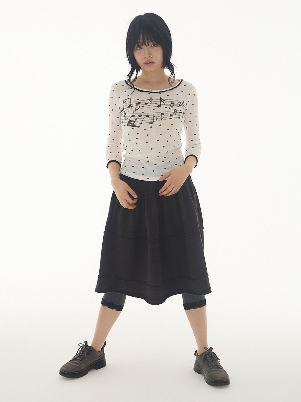 익스파이어드걸(EXPIRED GIRL) Open Edge Midi Skirt Charcoal