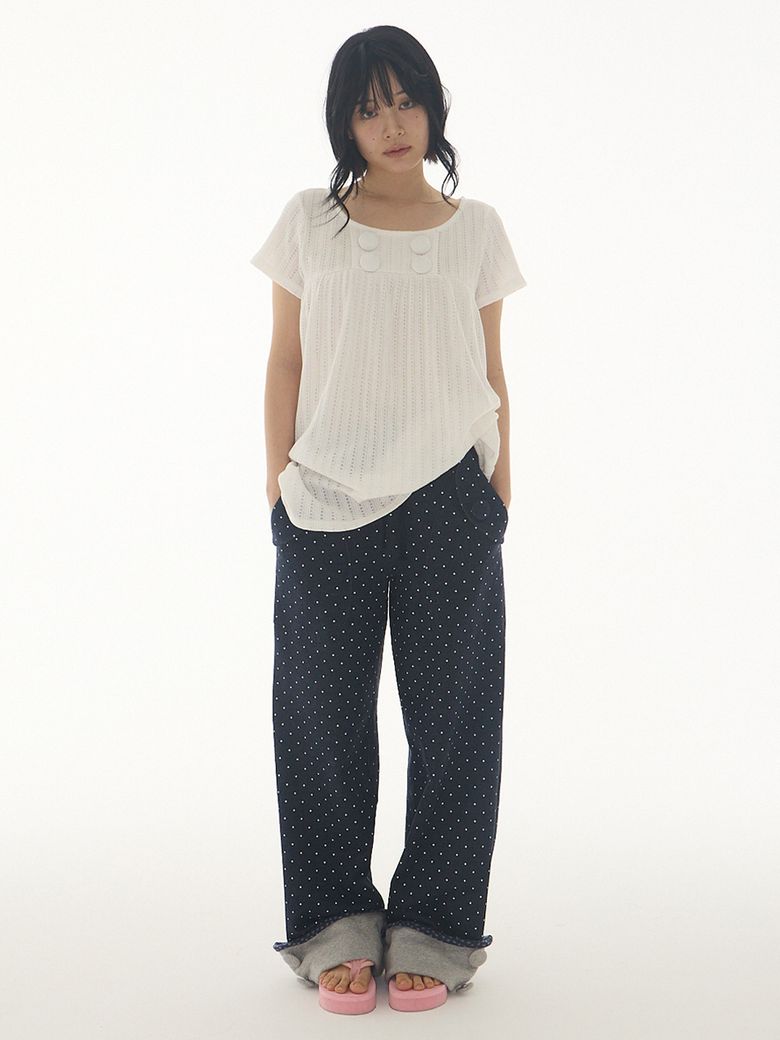 Roll-Up Button Pants Dotted Navy