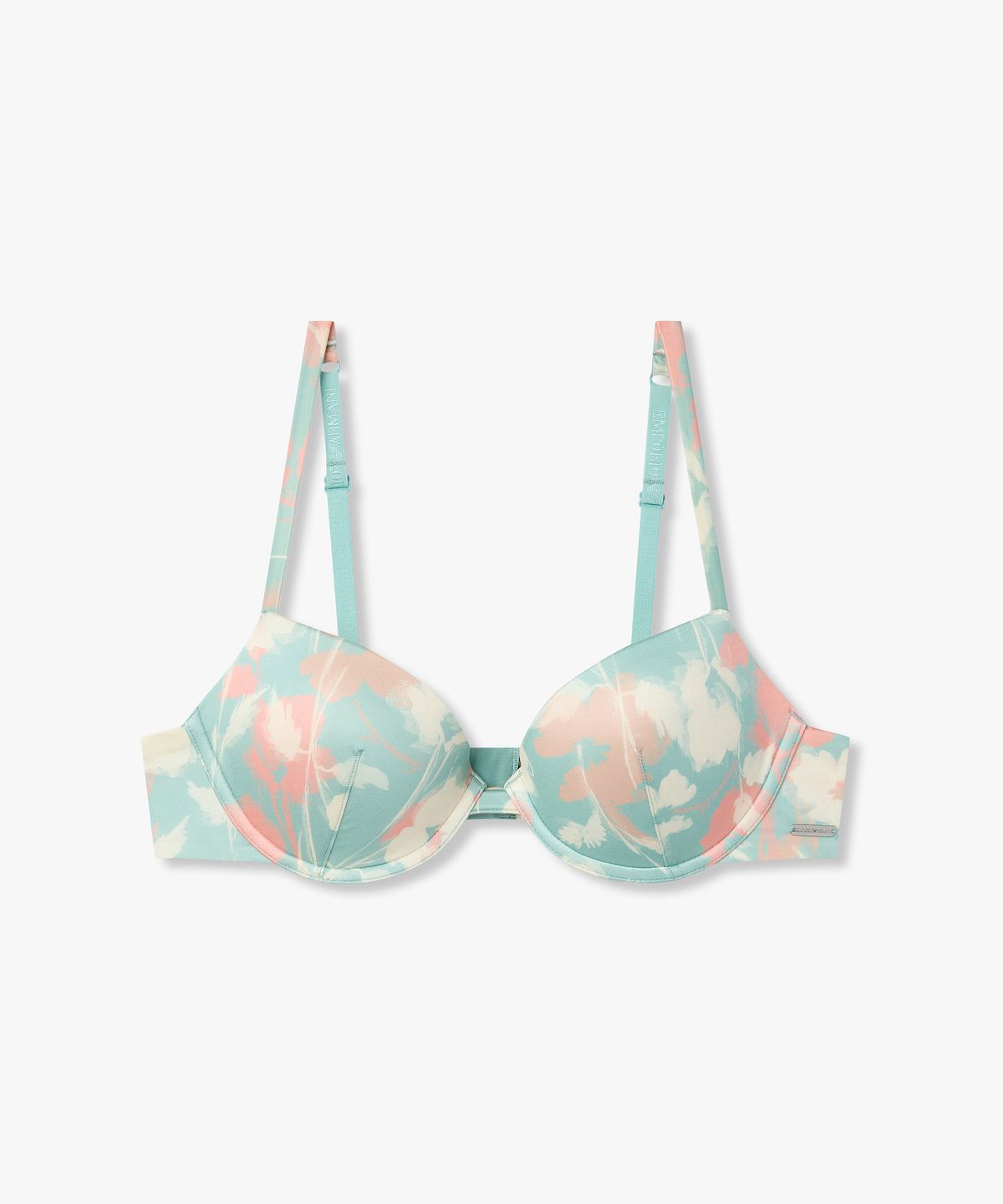엠포리오 아르마니 언더웨어(EMPORIO ARMANI UNDERWEAR) 여성 로고 앤 플라워 프린트 푸쉬업 브라_터콰이즈 0826185512