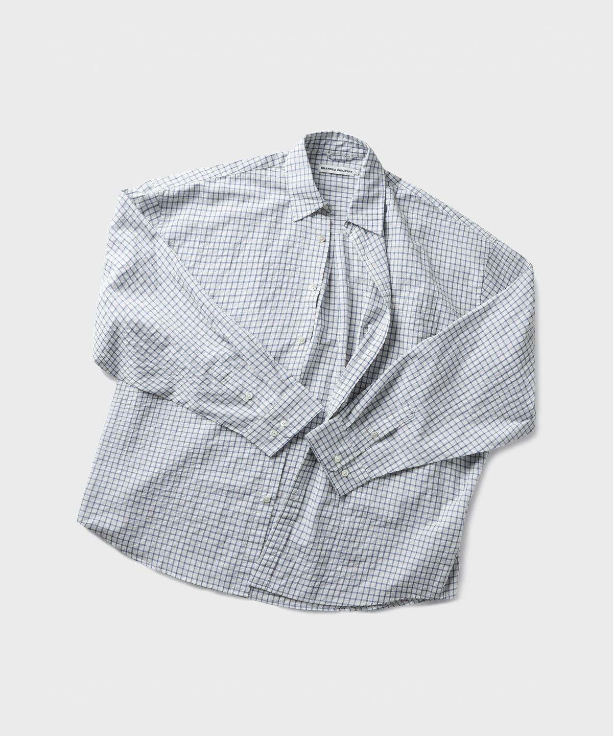 브랜디드(BRANDED) SQUARE OVERSIZED CHECK SHIRT [WHITE BLUE]