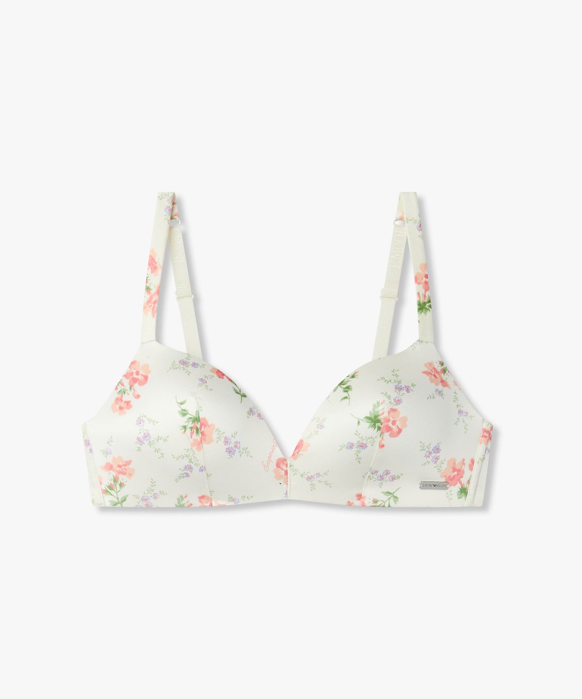 엠포리오 아르마니 언더웨어(EMPORIO ARMANI UNDERWEAR) 여성 로고 앤 플라워 패디드 트라이앵글 브라_화이트 0826181517