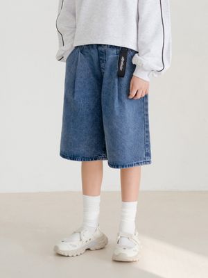 미드블루 플리츠 버뮤다 데님