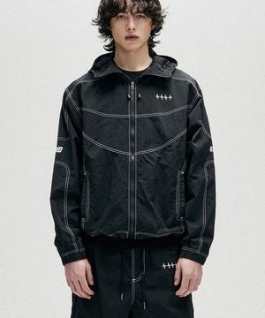 Segment Line Nylon Windbreaker Jacket - Black