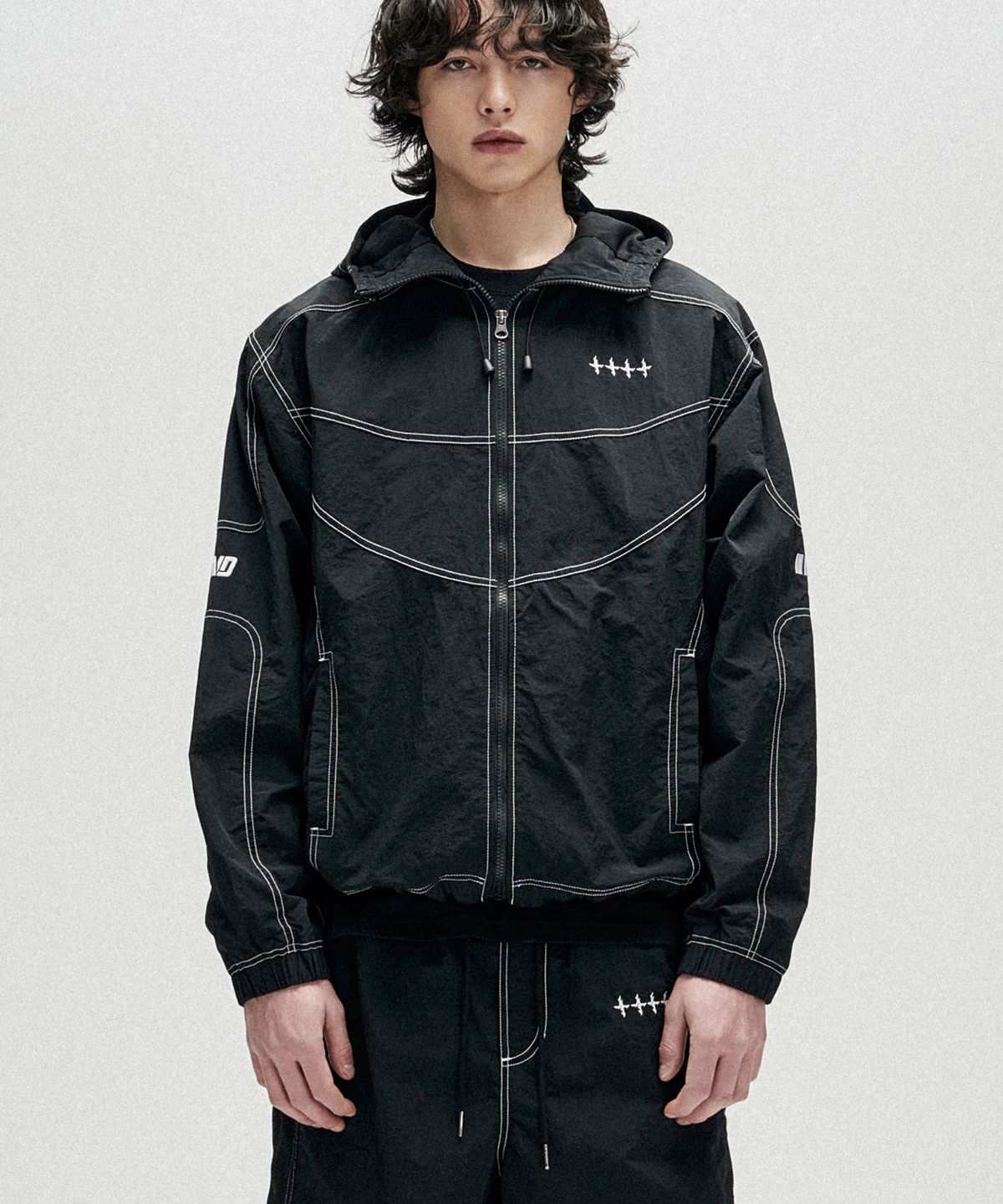 낫포너드(NOT4NERD) Segment Line Nylon Windbreaker Jacket - Black