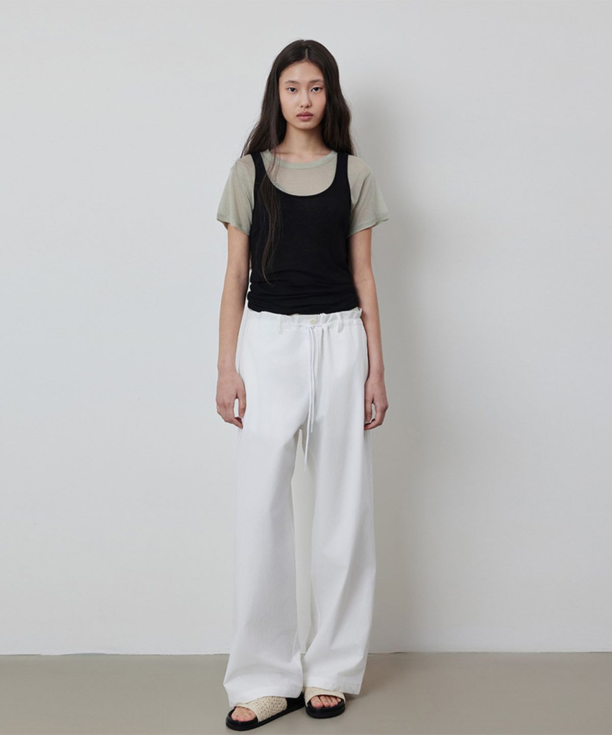 퀸스래빗(Q'SRB) Cotton Linen String Wide Pants
