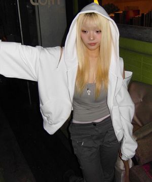 Open Shoulder Hoodie Zip-Up (white)