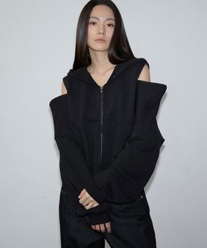 Open Shoulder Hoodie Zip-Up (black)
