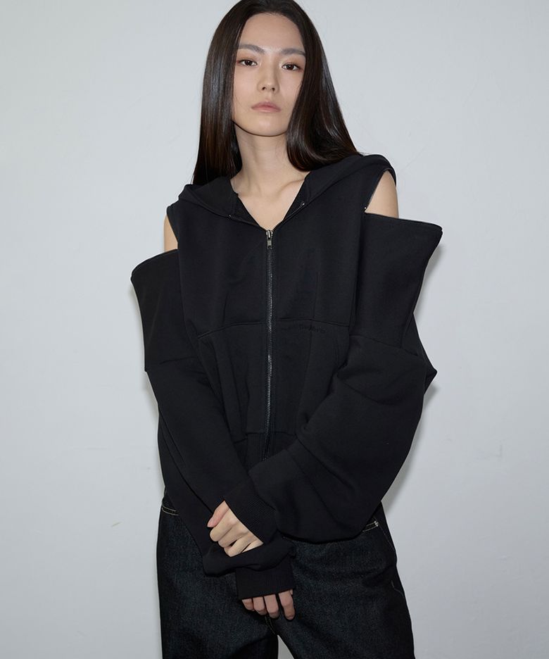 Open Shoulder Hoodie Zip-Up (black)