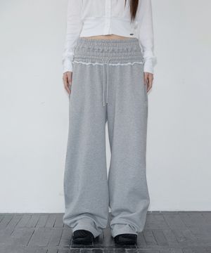 Double Waist Curved Sweat Pants (grey)