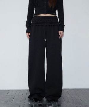 Double Waist Curved Sweat Pants (black)