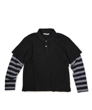 (BASE) LAYERED STRIPE POLO L/S TEE (NAVY)