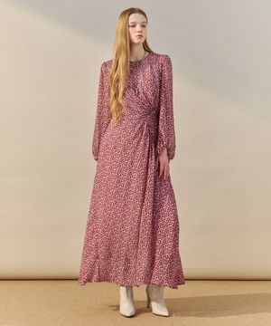 레오파드 셔링 쉬폰 롱 원피스