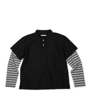 (BASE) LAYERED STRIPE POLO L/S TEE (BLACK)