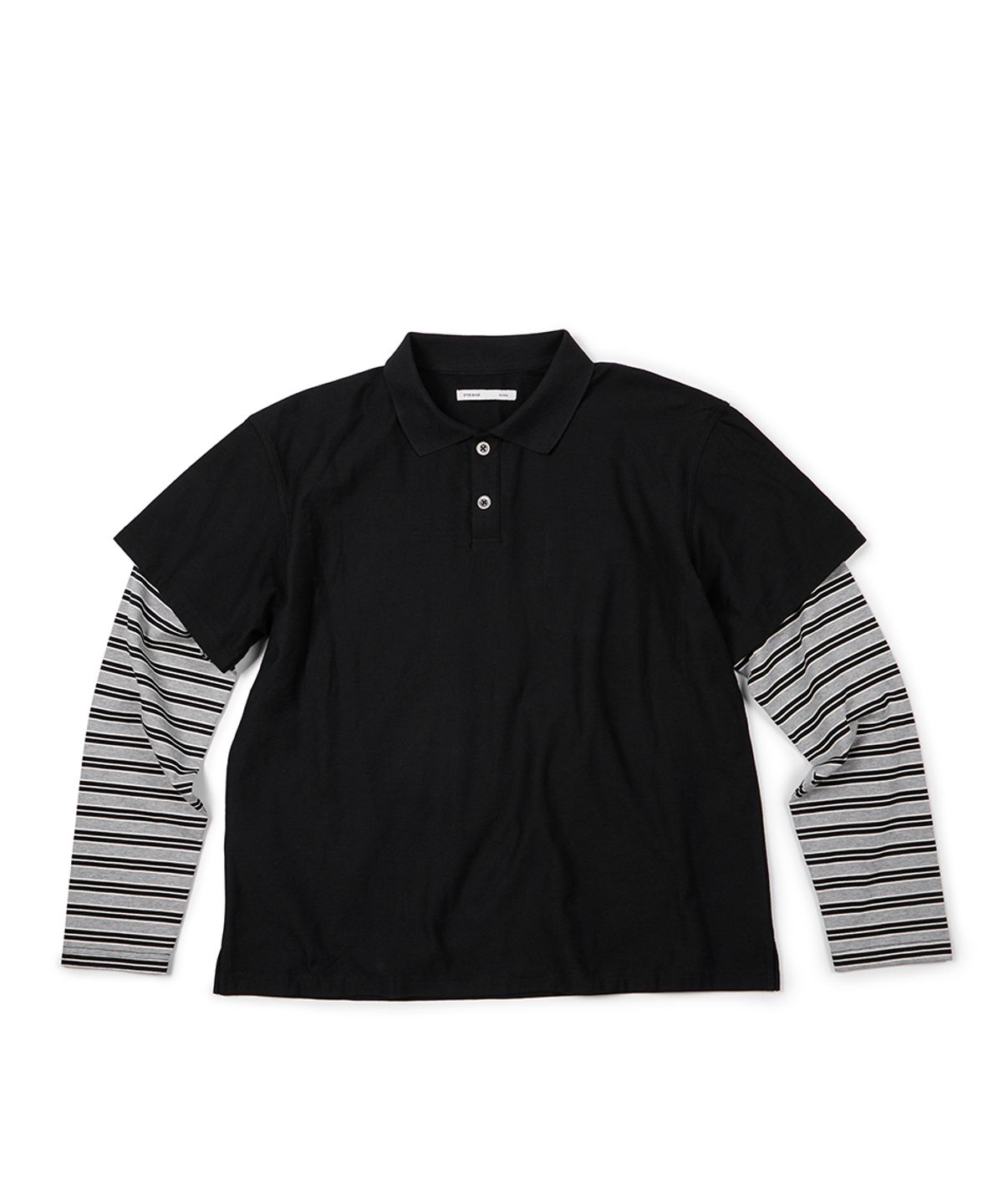 이티씨이(ETCE) (BASE) LAYERED STRIPE POLO L/S TEE (BLACK)