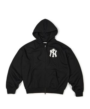 (BASE) NY CROSS HOOD ZIP UP (BLACK)
