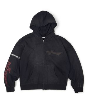 WASHED SACRIFICE HOOD ZIP UP (BLACK)