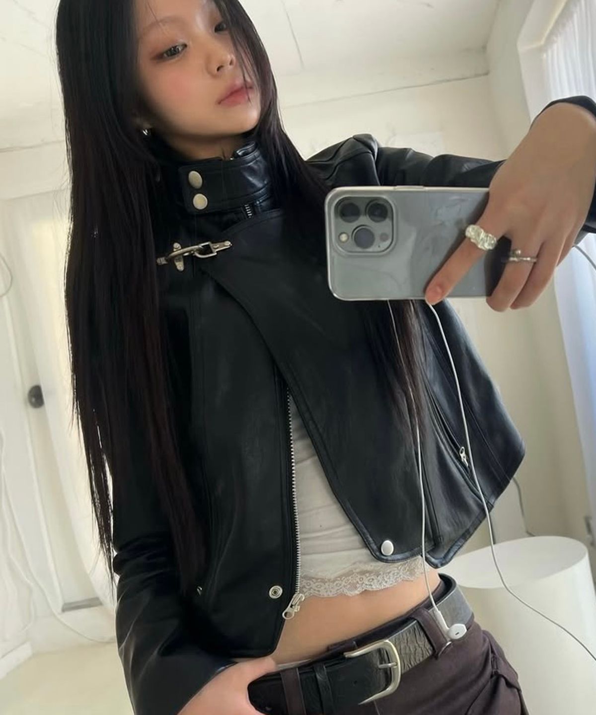 이네기(INEGI) Flight Leather Biker Jacket (black)