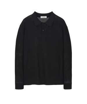 메쉬 스트라이프 카라 니트 블랙