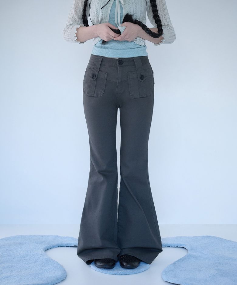 BUTTON POCKET BOOTCUT PT CHARCOAL
