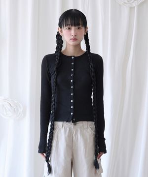 BUTTON RIBBED CARDIGAN BLACK