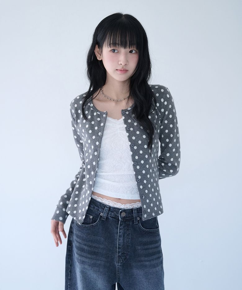 SOFT DOT JACQUARD CARDIGAN GREY