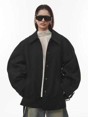 Rosy Raglan Belt Jacket [BLACK]