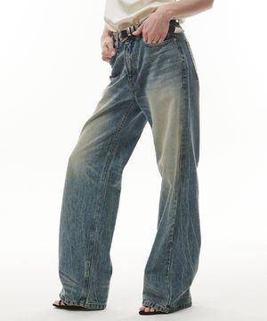 Laser Washing Wide Denim Pant