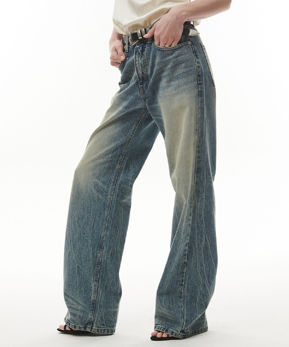 프로젝트 웨이브(PROJECT WAVE) Laser Washing Wide Denim Pant