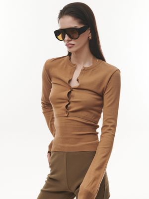 Duo Halter Cardigan Knit Set [BROWN]