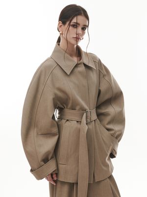 Rosy Raglan Belt Jacket [BEIGE]