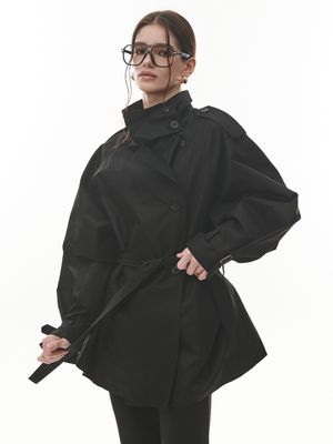 Double Trench Half Coat [BLACK]