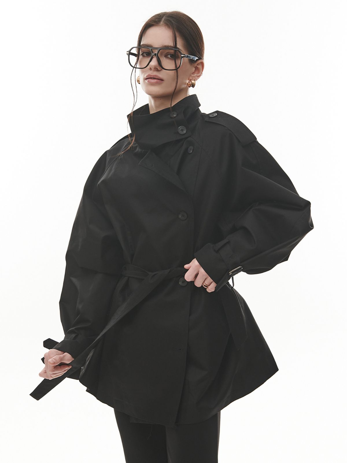 프로젝트 웨이브(PROJECT WAVE) Double Trench Half Coat [BLACK]