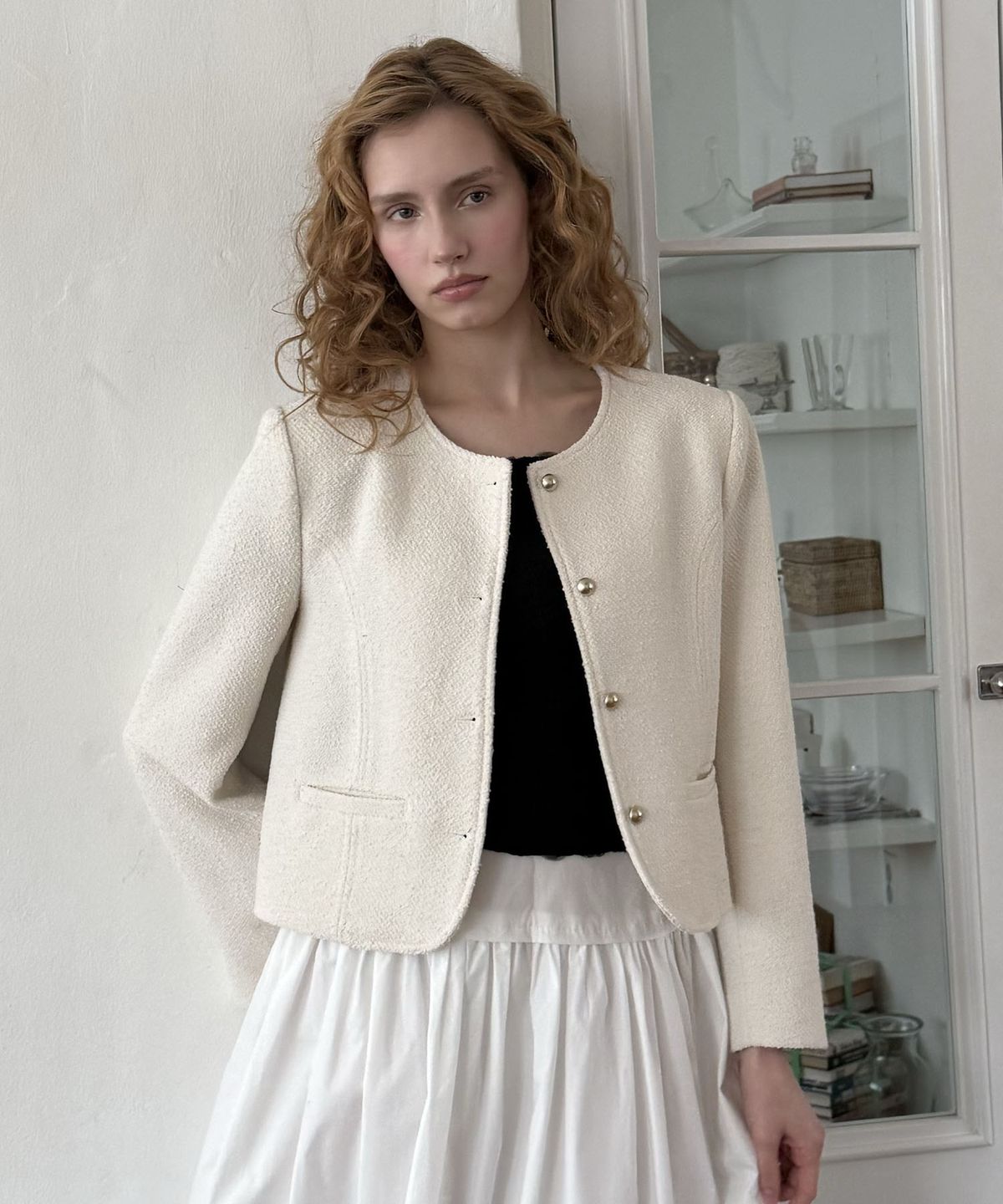 딜라이디(DELIDI) Calm classic tweed jacket (ivory)