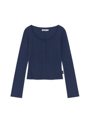 HONEY EYELET BUTTON LONG SLEEVE (NAVY)