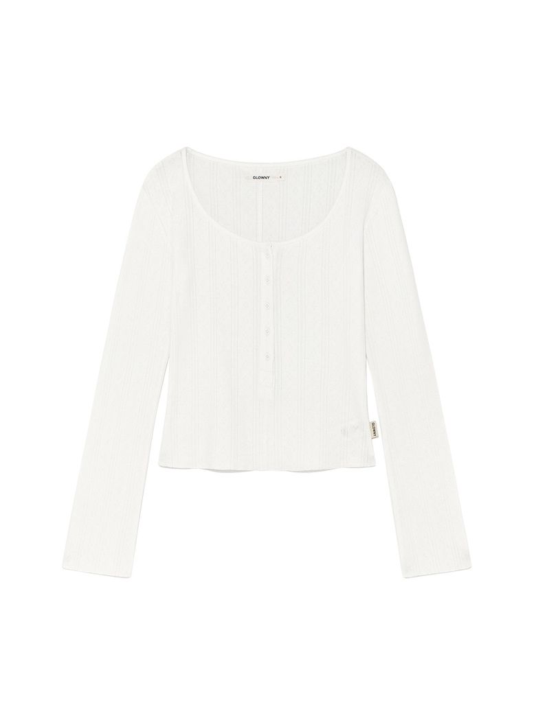 HONEY EYELET BUTTON LONG SLEEVE (WHITE)