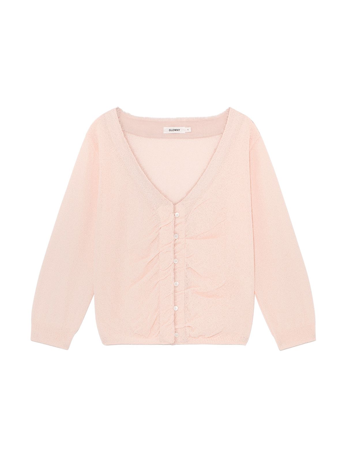 글로니(GLOWNY) SHERBET V-NECK FRINGE CARDIGAN (PINK)