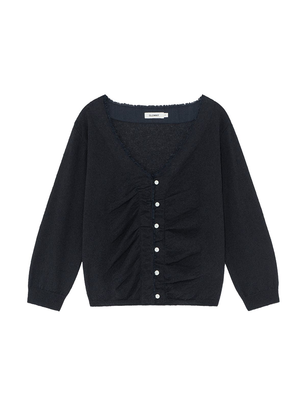 글로니(GLOWNY) SHERBET V-NECK FRINGE CARDIGAN (DEEP NAVY)