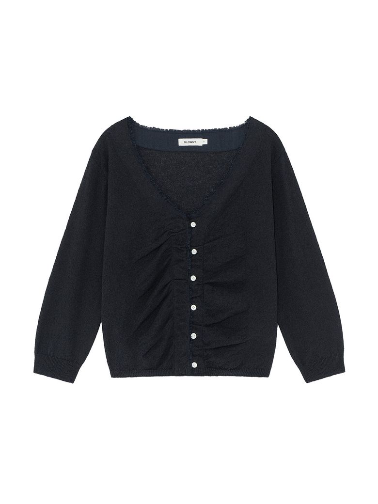 SHERBET V-NECK FRINGE CARDIGAN (DEEP NAVY)