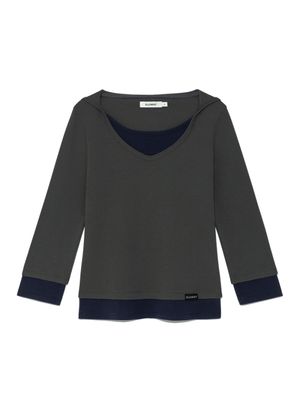 3/4 LAYERED CONTRAST HOODIE (DEEP CHARCOAL)