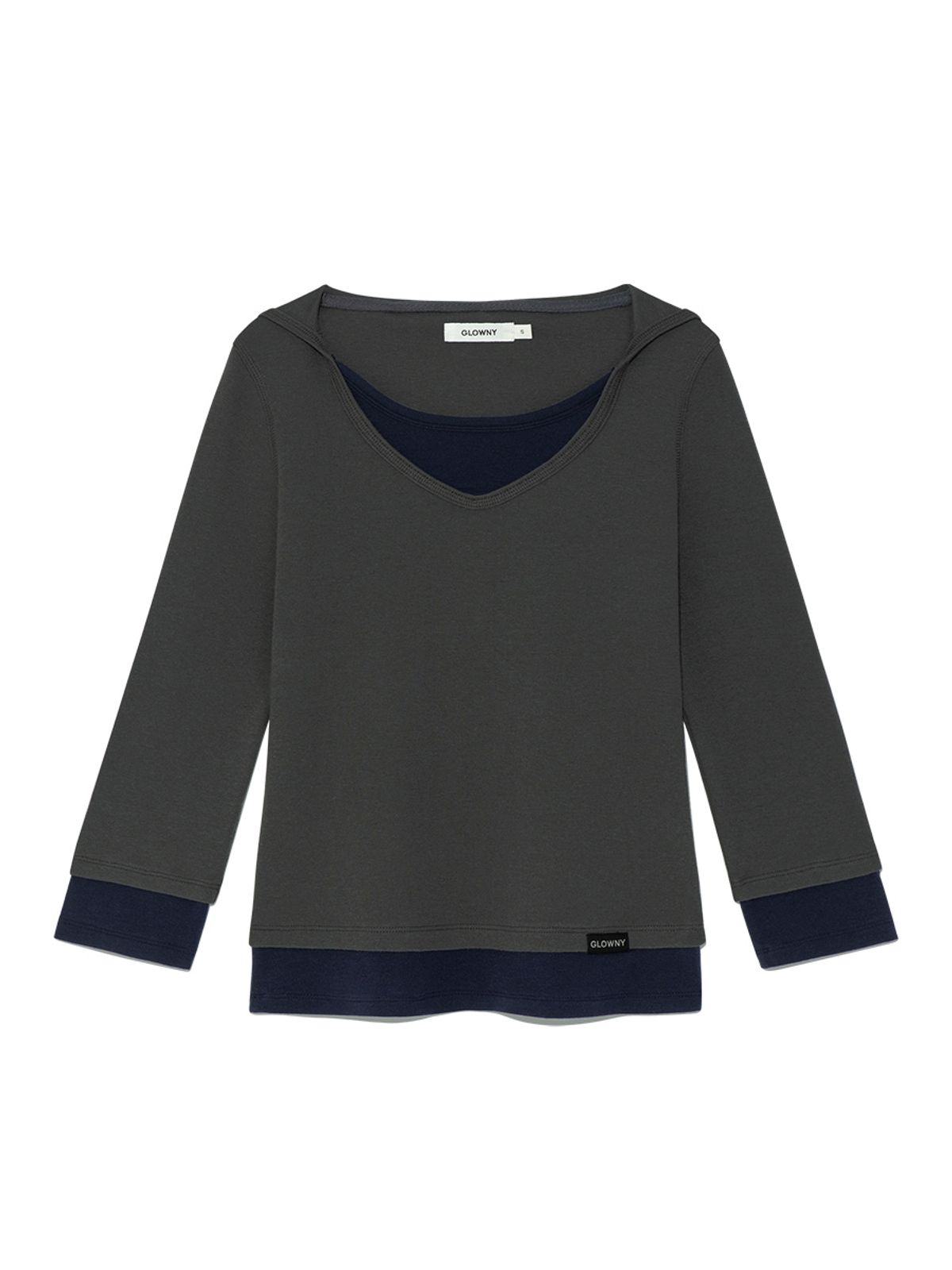 글로니(GLOWNY) 3/4 LAYERED CONTRAST HOODIE (DEEP CHARCOAL)