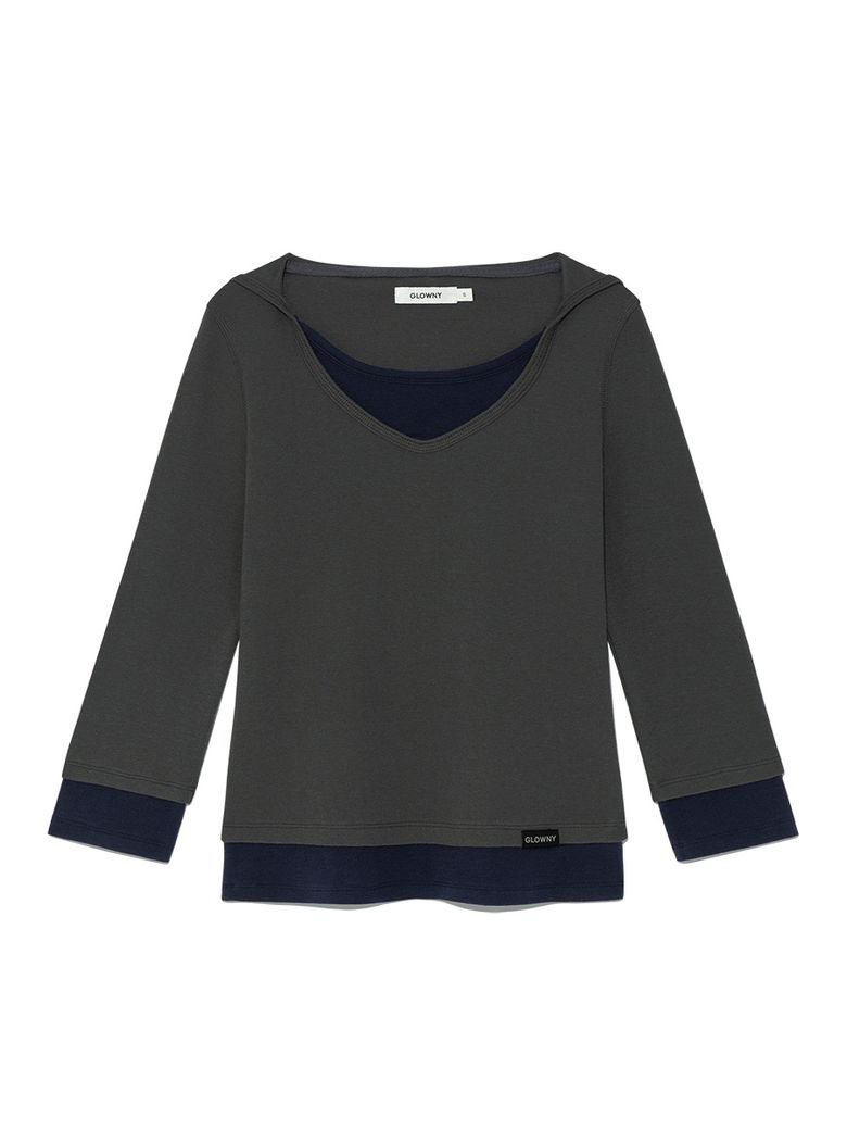 3/4 LAYERED CONTRAST HOODIE (DEEP CHARCOAL)