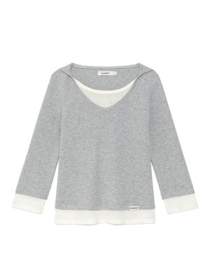 3/4 LAYERED CONTRAST HOODIE (DEEP MELANGE GRAY)