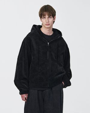 글로시 레더 후드 슬릿 점퍼 블랙 ZI2LT201BK