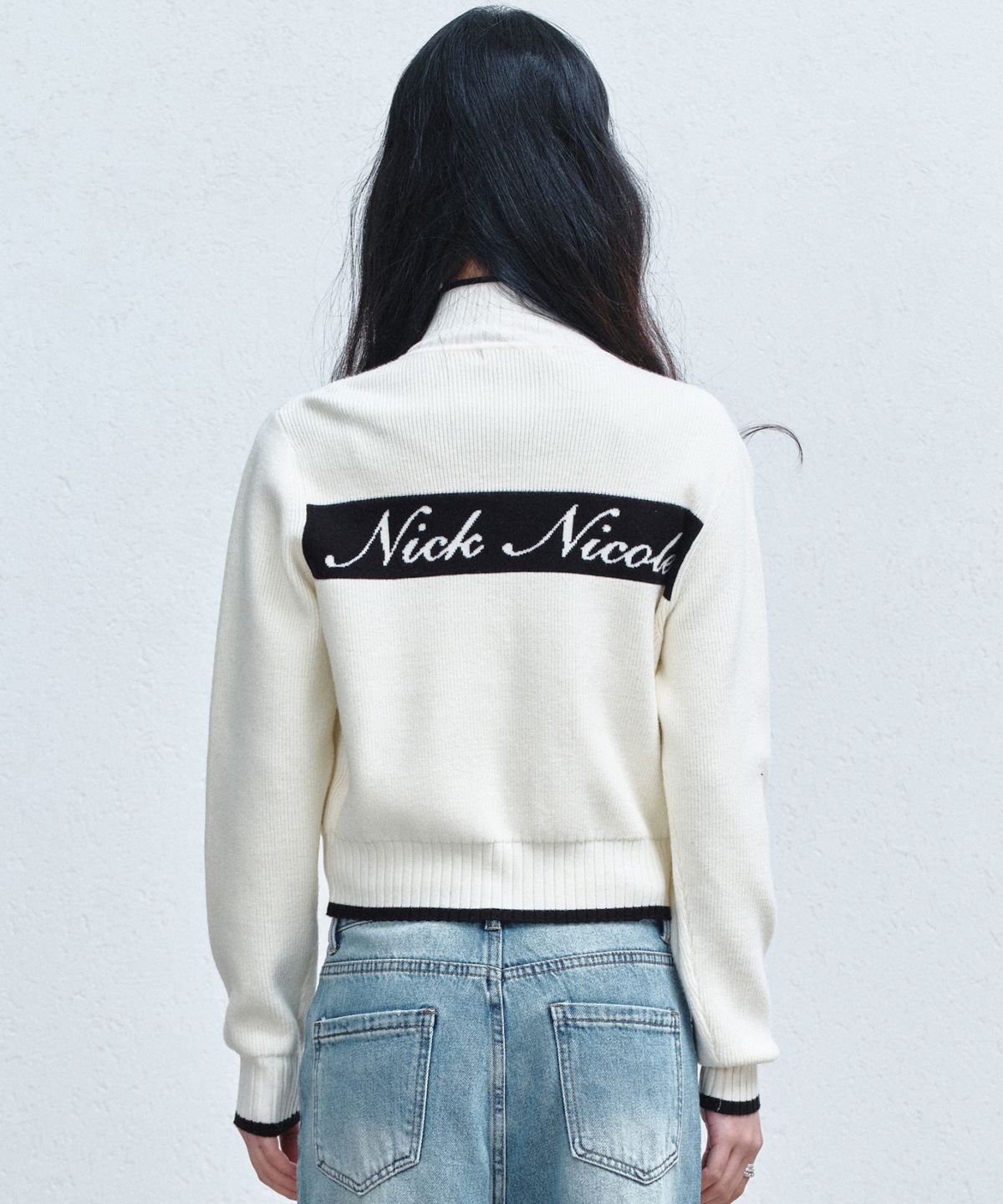 닉앤니콜(NICK&NICOLE) JAQUARD ZIP UP KNIT CARDIGAN_CREAM