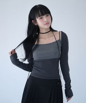 MIXED PATTERN CAMI & BOLERO SET CHARCOAL